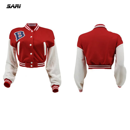 Red Cropped Varsity Jacket